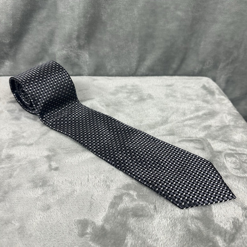 Stafford 100% Silk Neck Tie 3.25" x 61" Black Gray Silver Geometric